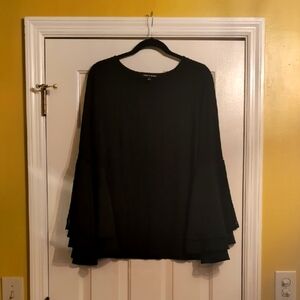 Cable & Gauge Elegant Black Top With Statement Sleeves